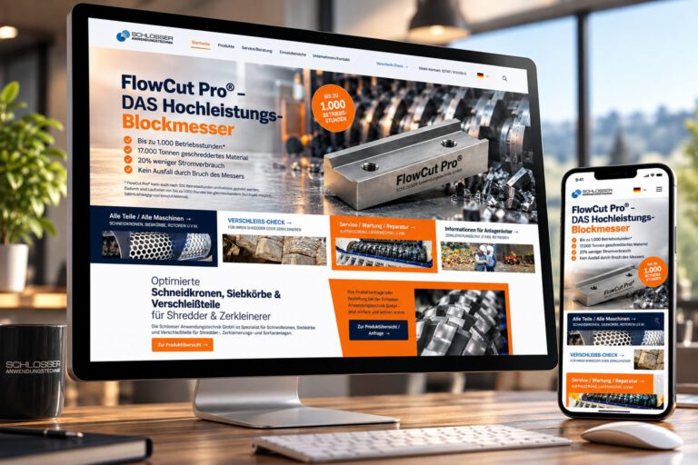 Website von Schlosser Anwendungstechnik mit FlowCut Pro® auf Bildschirm und Smartphone