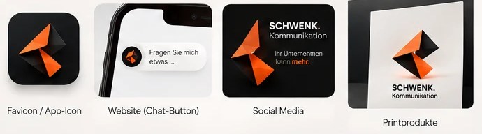 Die Falte als App-Icon, Chat-Button auf der Website, Social-Media-Kachel und auf Drucksachen